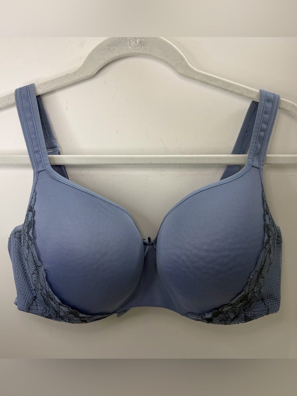 Cacique Smooth Balconette Dusty Blue Lace Accents Adjustable Strap Bra 40DD